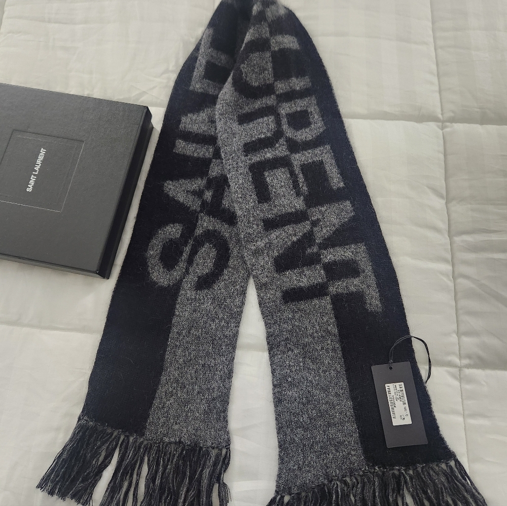 Saint Laurent Charcoal and Black Wool Scarf - Picture 4 of 7
